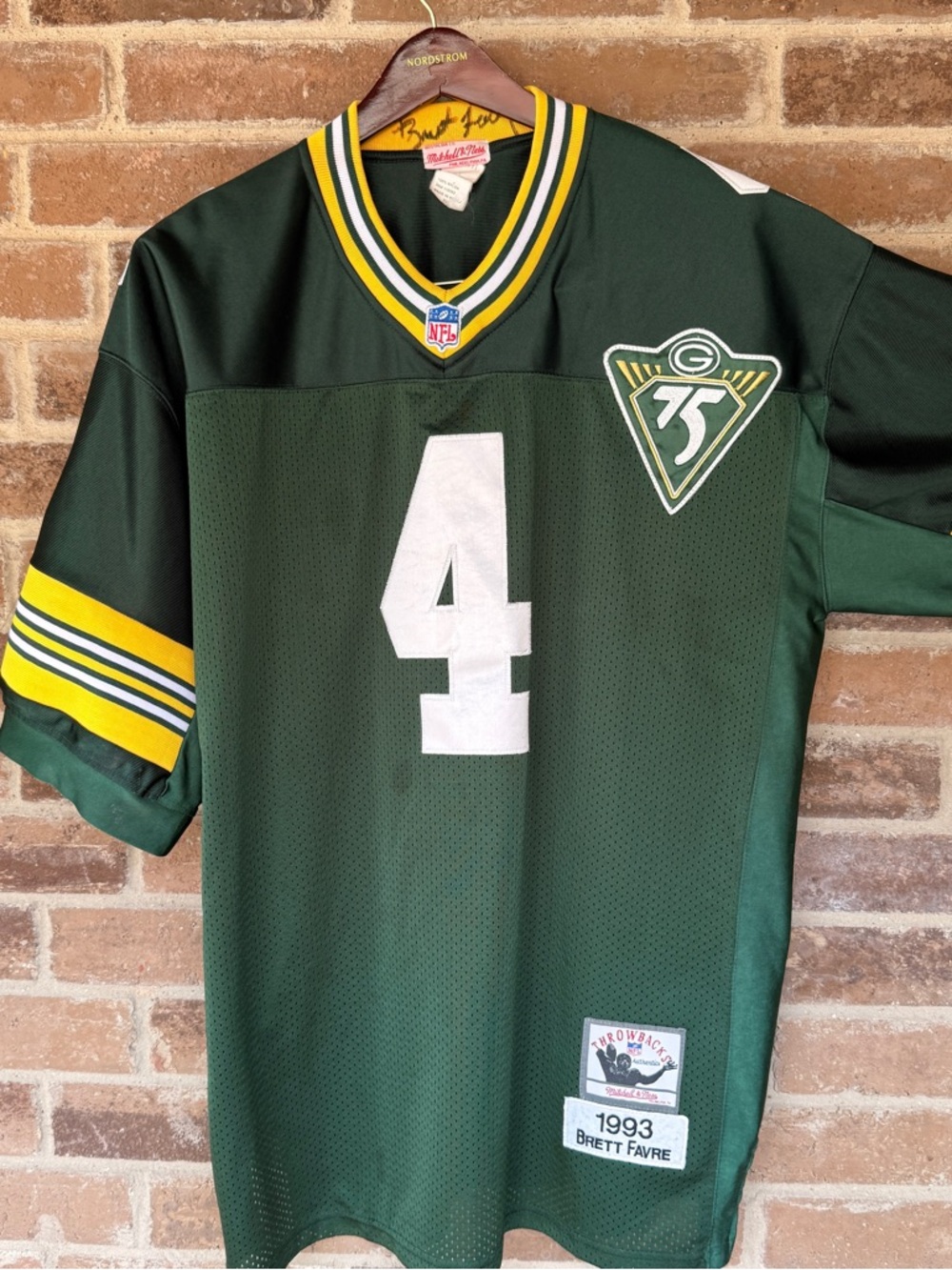Mitchell & Ness Green and Yellow #4 Brett Favre Throwback Jersey